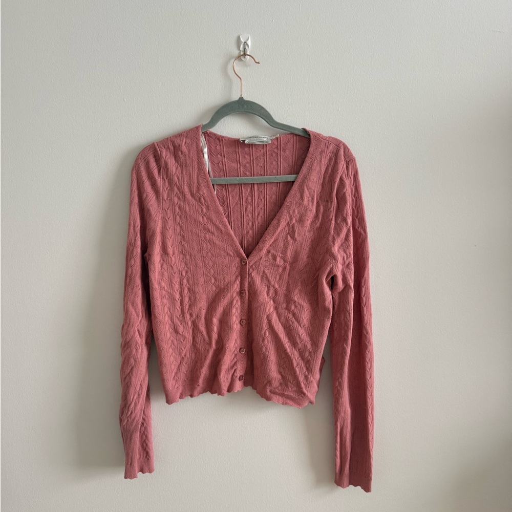 Pink Pointelle Button Down Cardigan